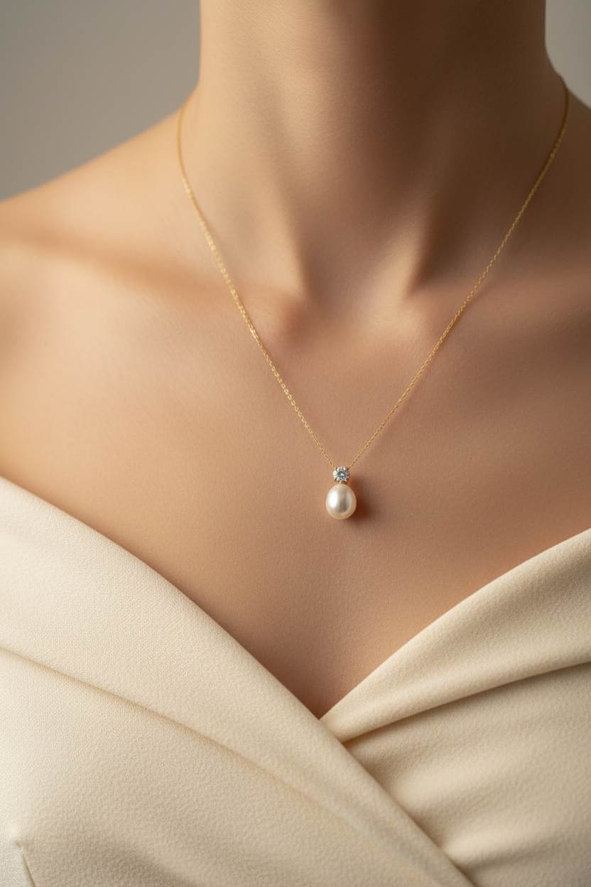 Freshwater Pearl Necklace & Brilliant Huggie Earrings