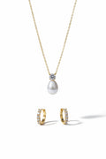 Freshwater Pearl Necklace & Brilliant Huggie Earrings