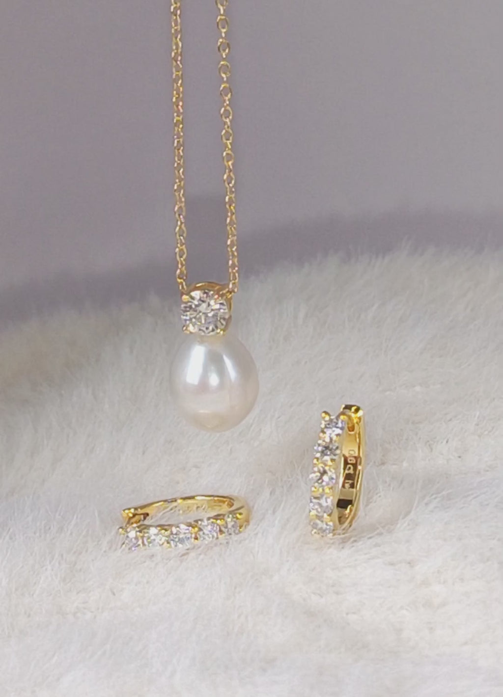 Freshwater Pearl Necklace & Brilliant Huggie Earrings