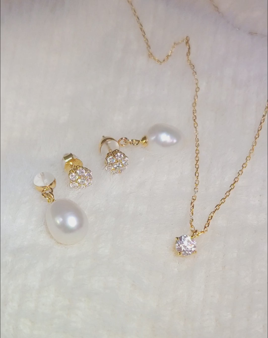 Convertible Freshwater Pearl Earrings & Timeless Solitaire Necklace
