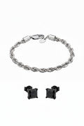 Rope Chain Bracelet & Black Stud Earring Pair – White Background