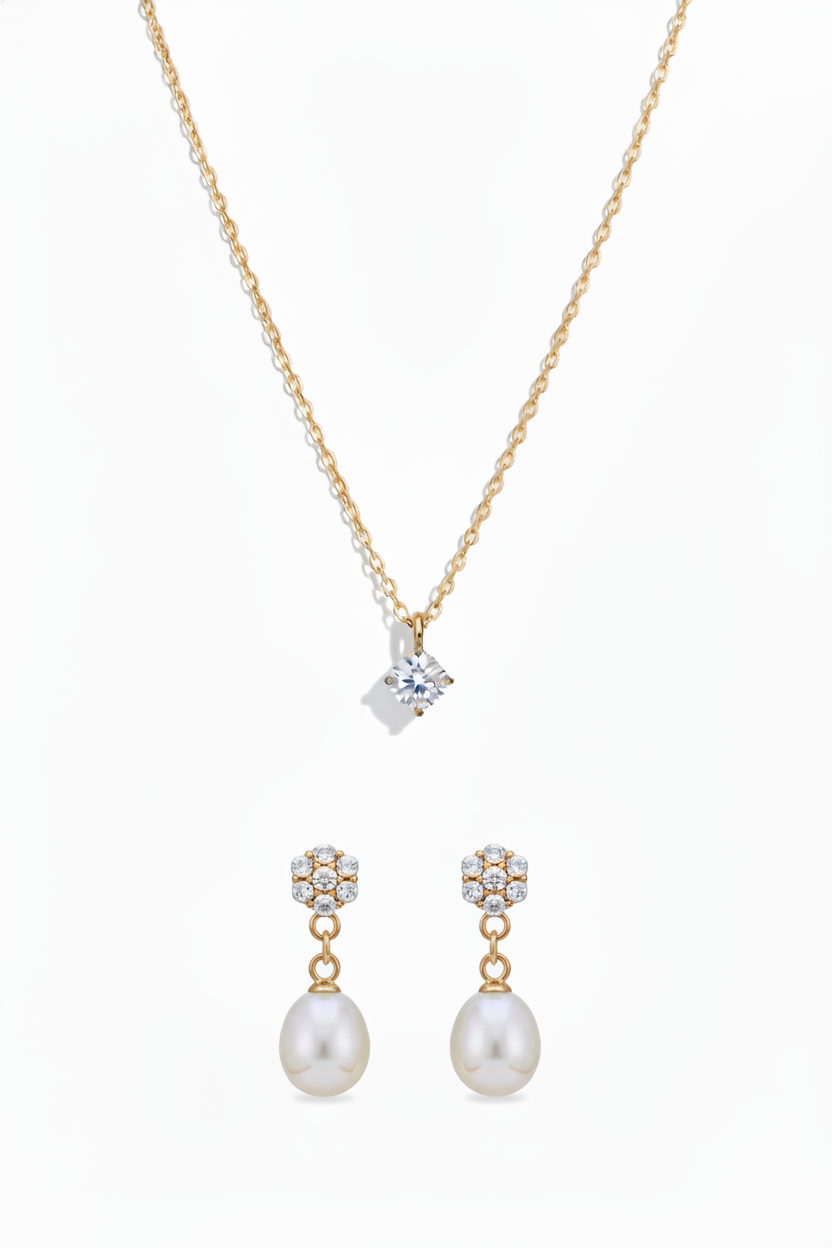 Convertible Freshwater Pearl Earrings & Timeless Solitaire Necklace